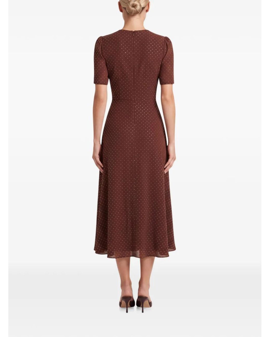 POST MERIDIEM Brown Rhinestone-Embellished Midi Dress