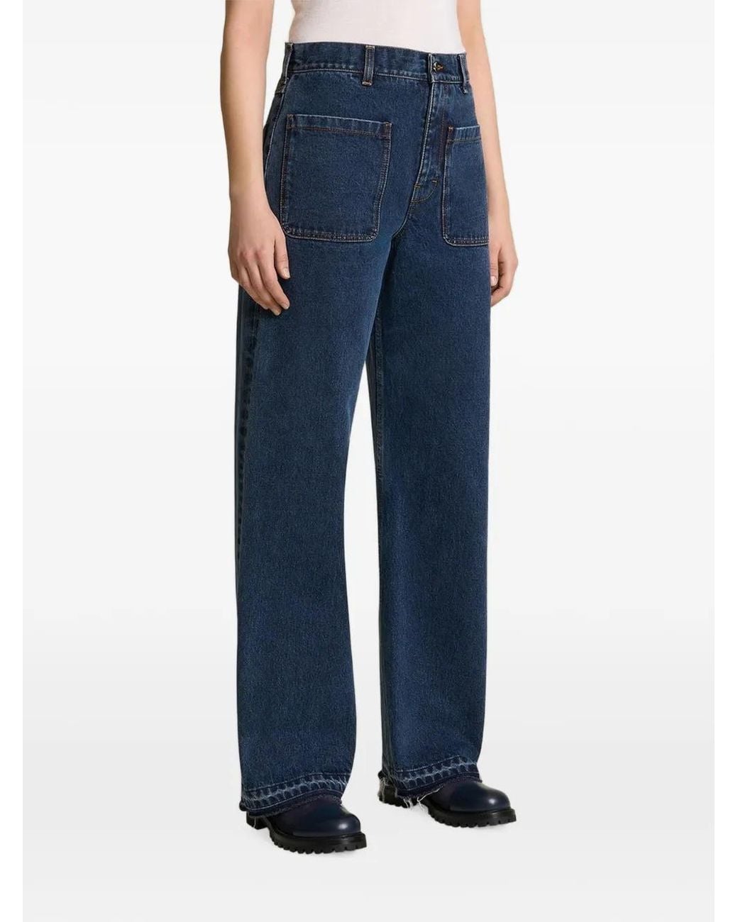 Kiton Blue Logo-Embroidered Patch-Pocket Jeans