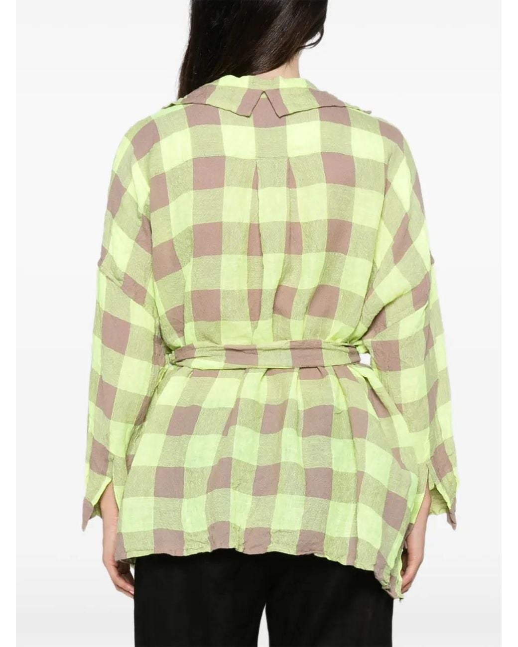 Daniela Gregis Green Check-Pattern Belted Shirt