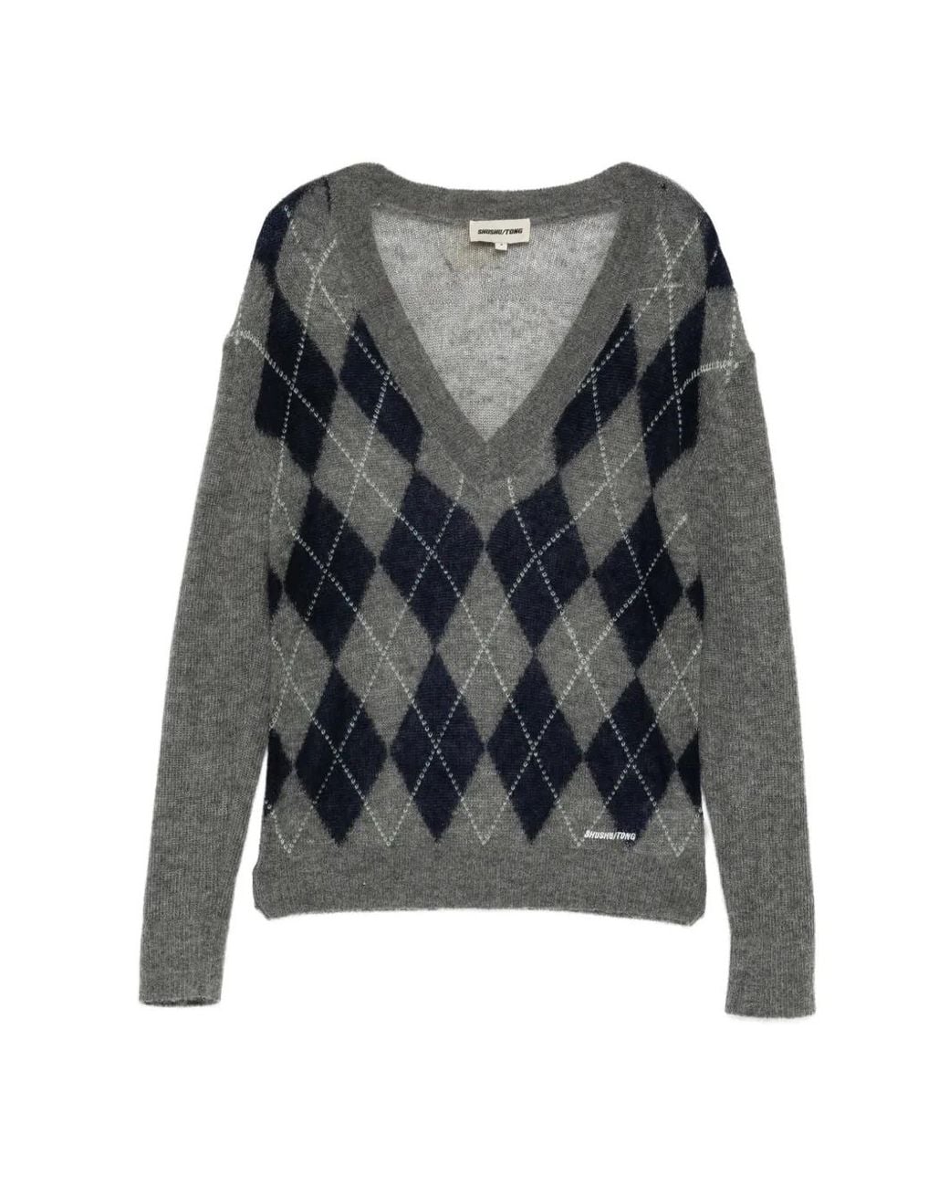 ShuShu/Tong Gray V-Neck Diamond Quilted Sweater