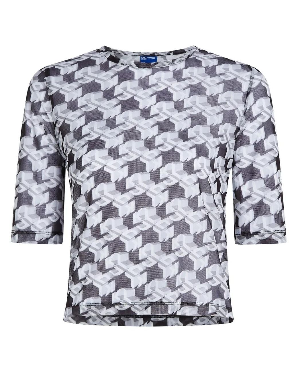 Karl Lagerfeld Blue Monogram-Print Sheer T-Shirt