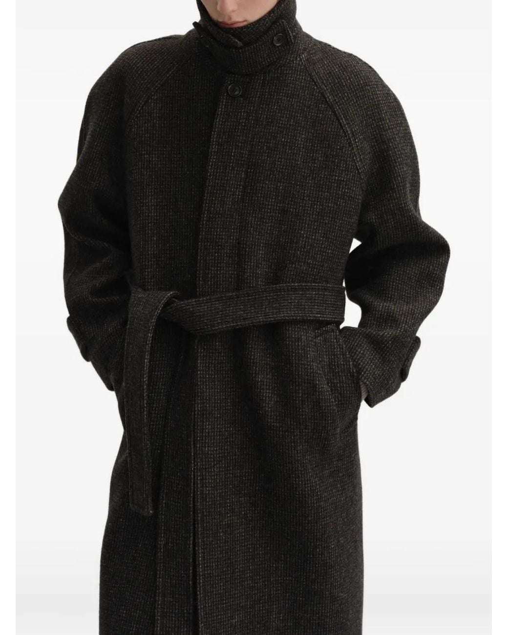 DUNST Black Check-Pattern Belted Coat