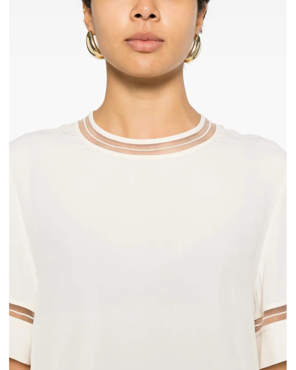 Fabiana Filippi White Embroidered-Trim Short-Sleeve Blouse
