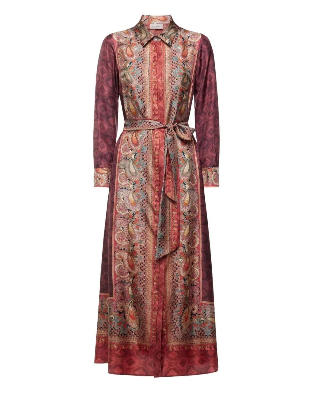 Pierre Louis Mascia Red Geometric-Pattern Shirt Maxi Dress