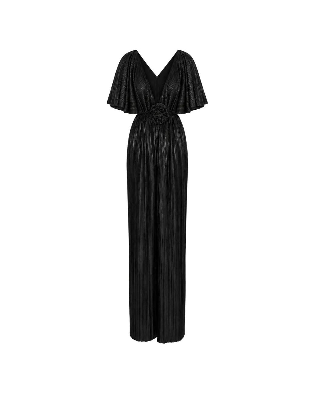 ROSERRY Black Florence Plissé-Effect Gown