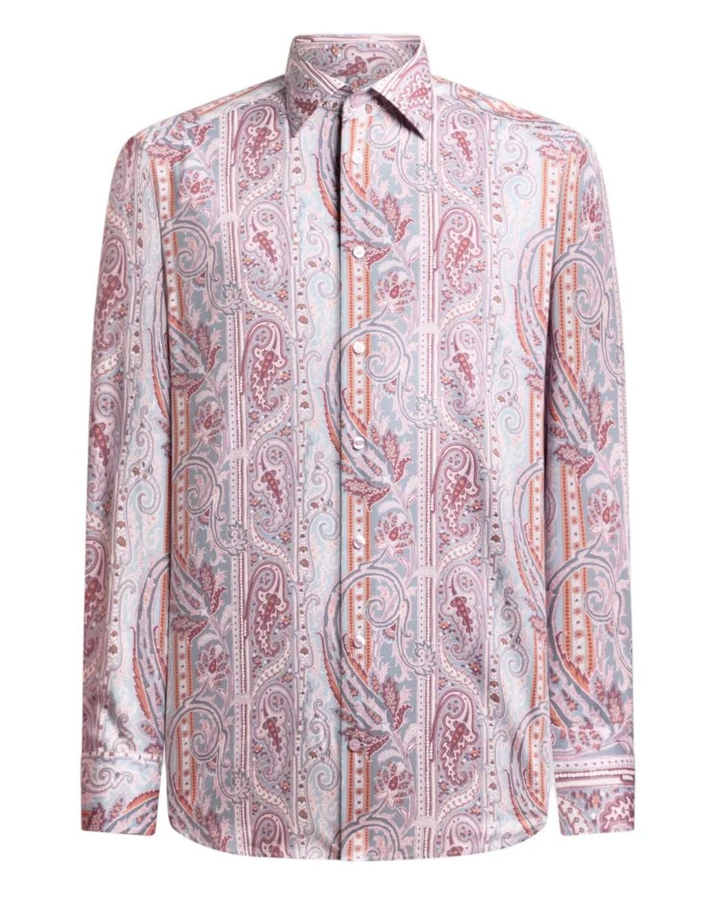 Etro Pink Paisley Cotton Satin Shirt for men