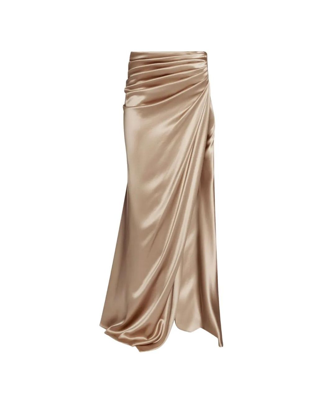 ALEXIA & ANTONIA Natural Draped Side-Slit Maxi Skirt