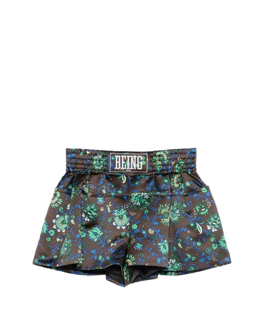 Sacai Green Floral-Print Satin-Finish Shorts