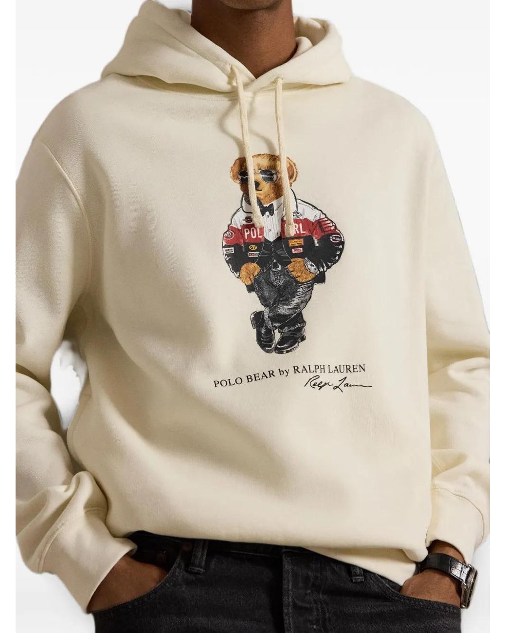 Polo Ralph Lauren White Polo Bear Hooded Sweatshirt With Drawstring, Long Sleeve & Ribbed Cuffs for men