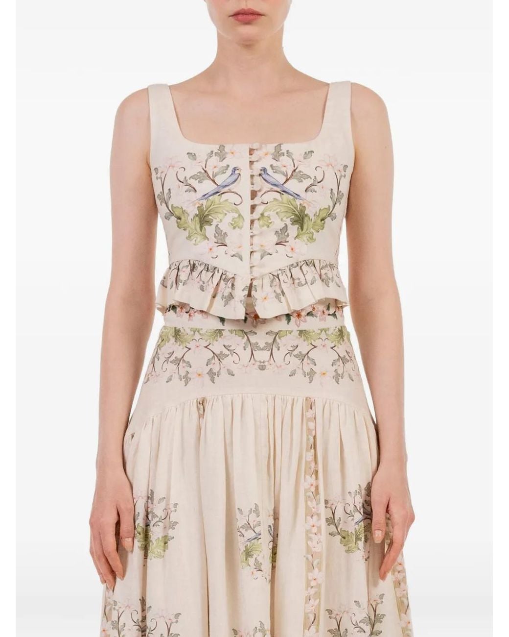 Agua Bendita White Eslabón Anhelo Ruffled Floral-Print Top