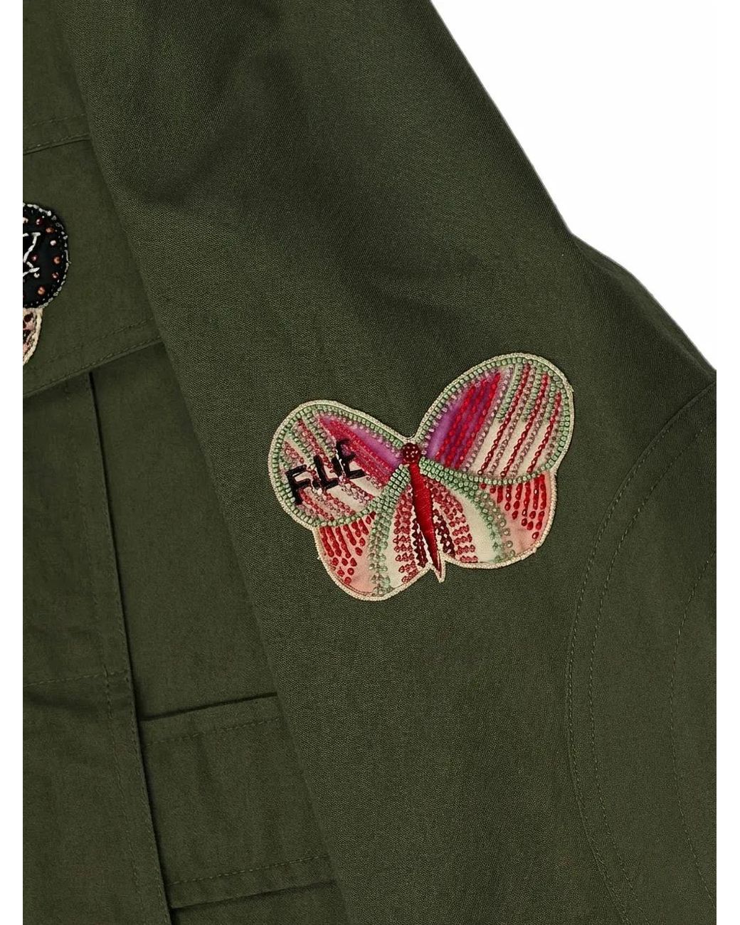 Valentino Garavani Green Butterfly-Patch Hooded Coat