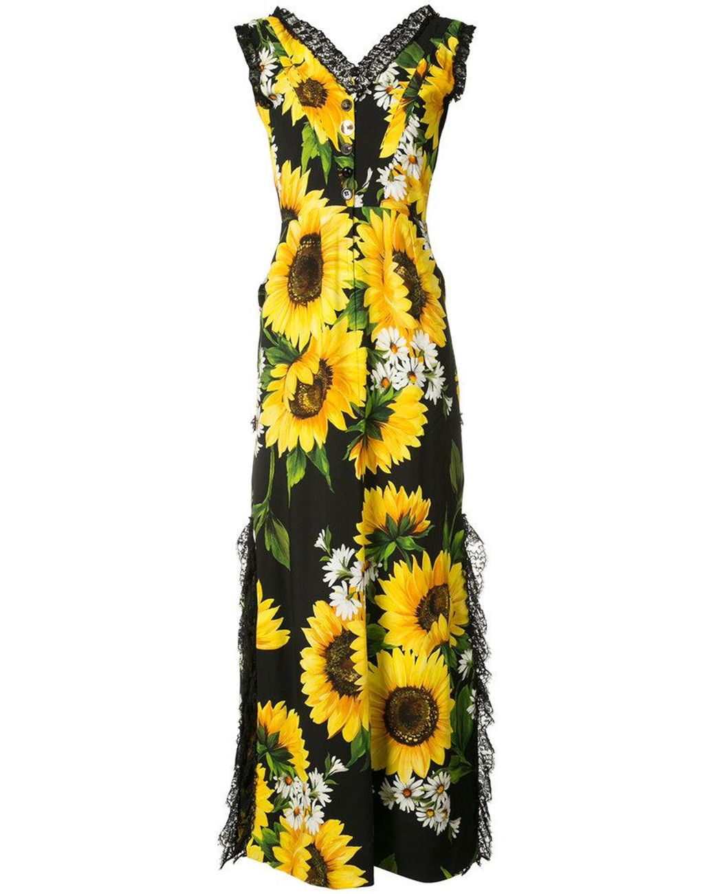 Dolce & Gabbana Sunflower Print Long Dress in Black | Lyst