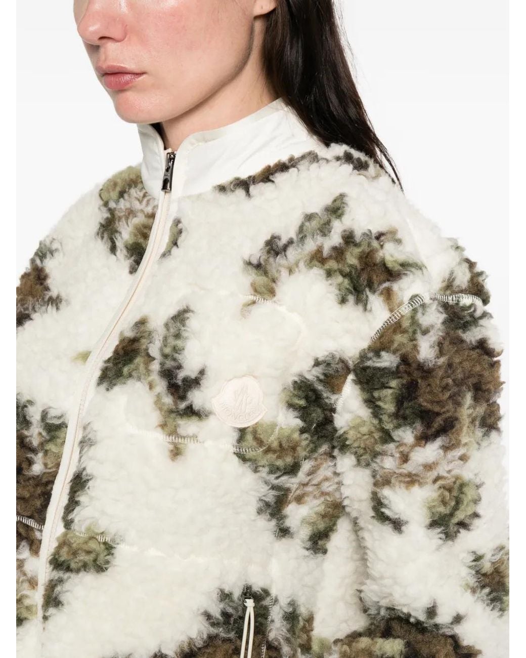 Moncler White Reißverschlussjacke Mit Shearling-Effekt