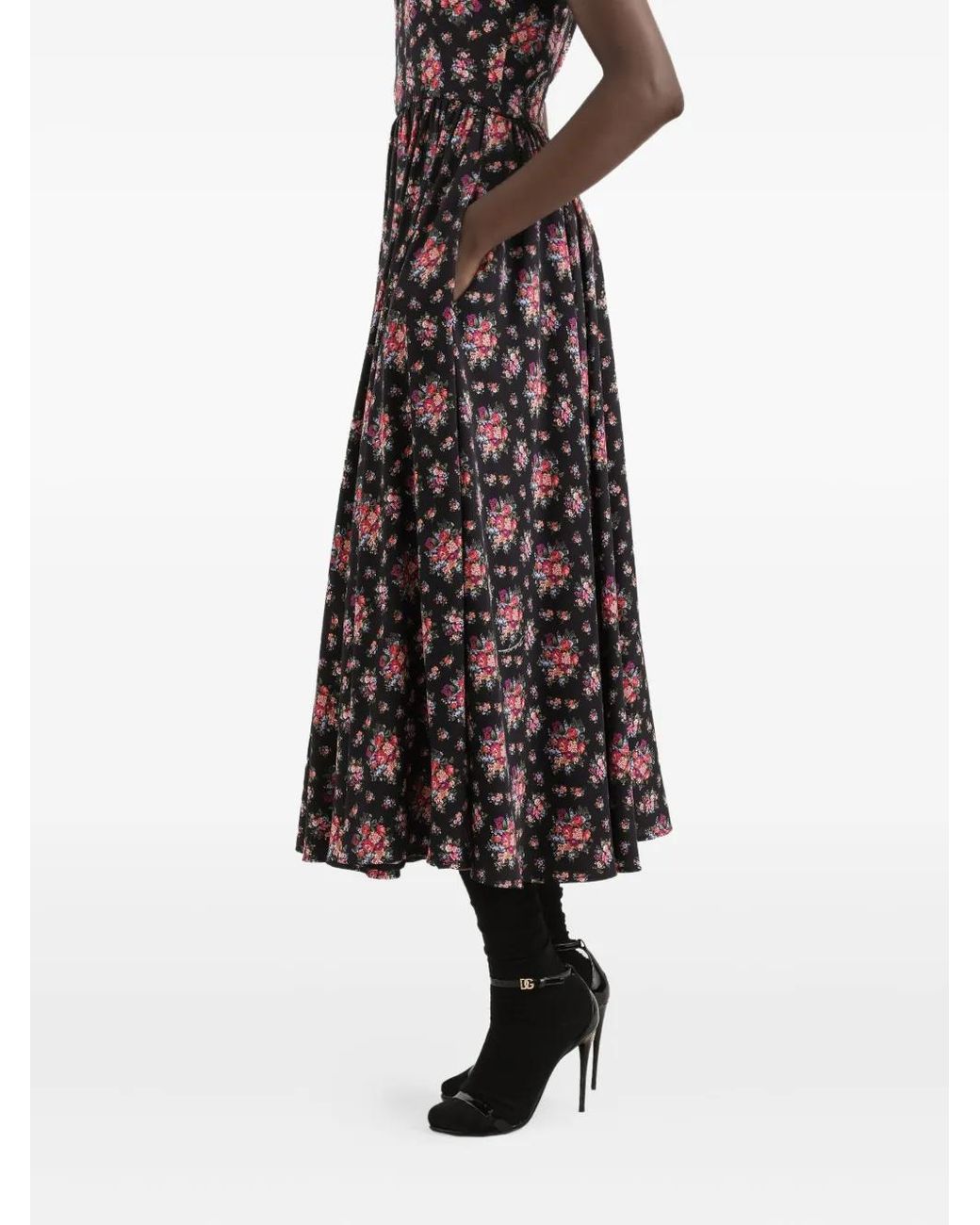 Dolce & Gabbana Black Floral Midi Dress
