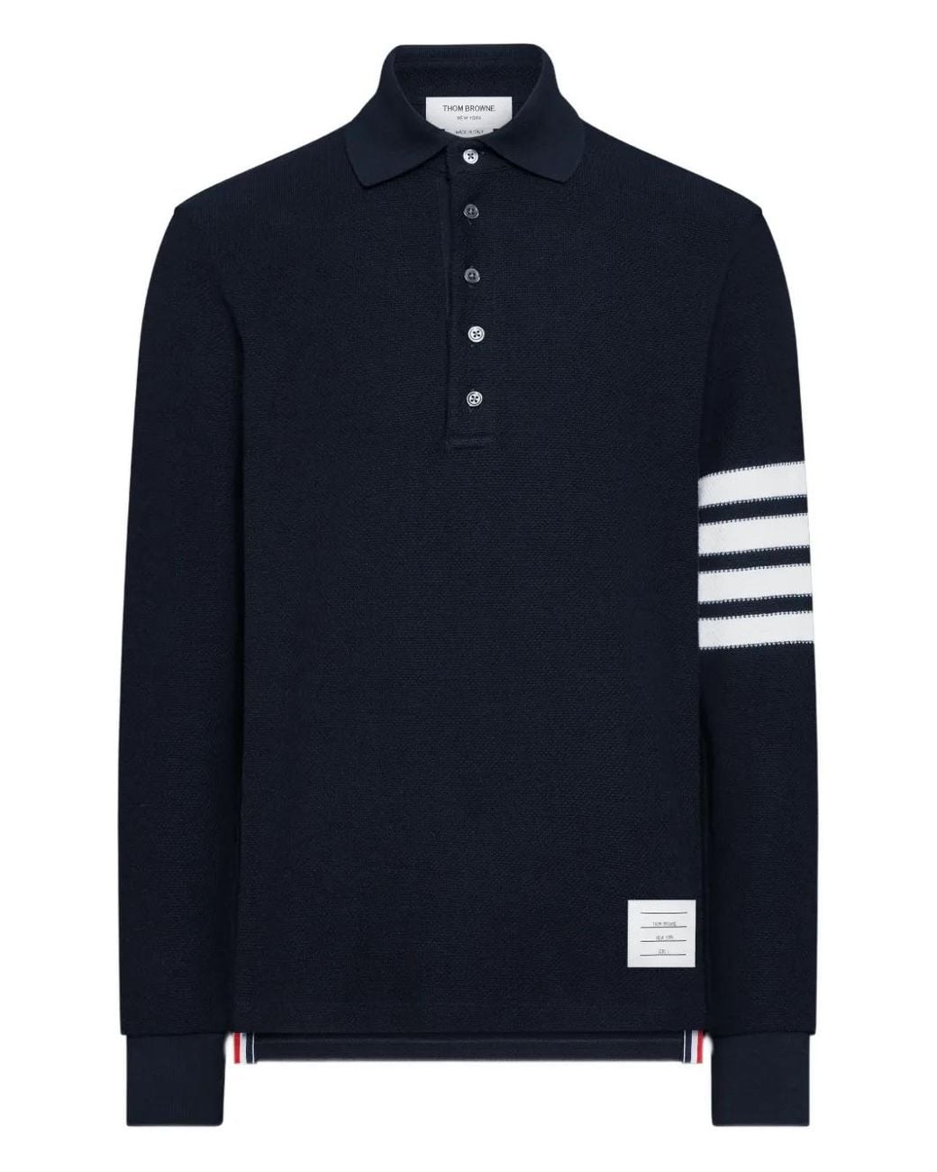 Thom Browne Blue Textured-Pique 4-Bar Long-Sleeved Polo Shirt for men