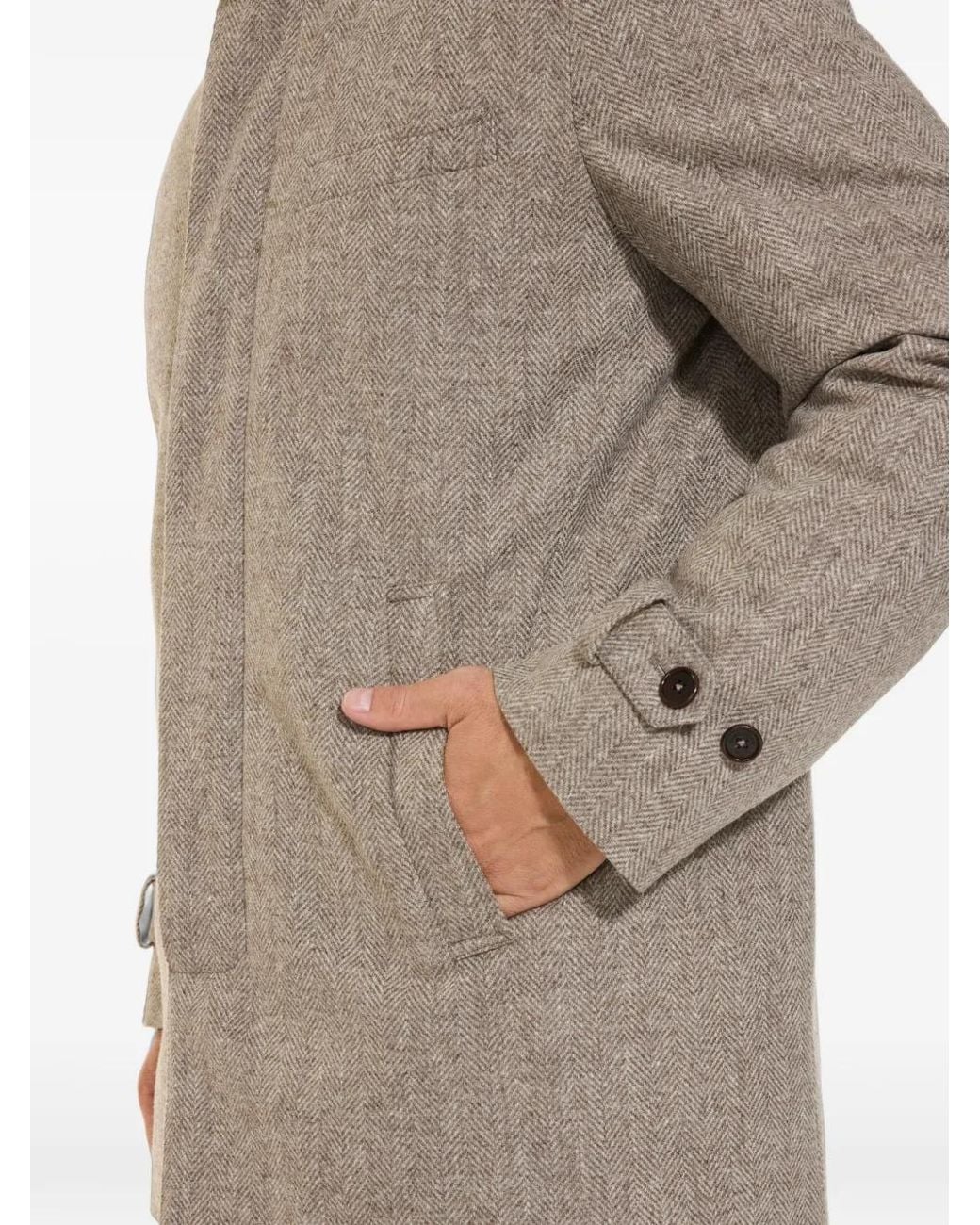 Norwegian Wool Gray Herringbone-Pattern Car Coat for men