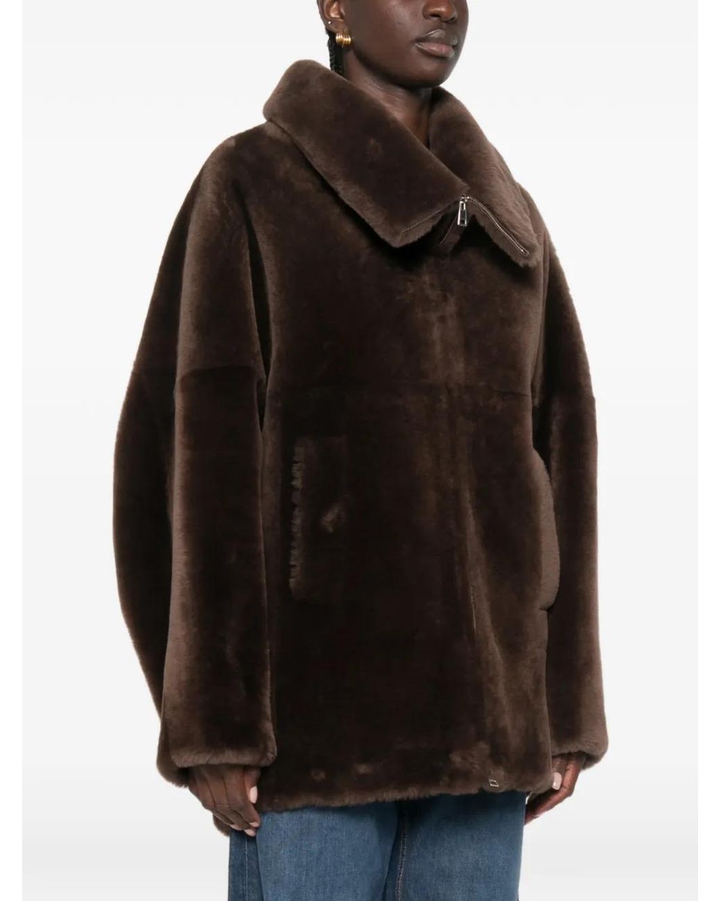 Blancha Black Wide-Collar Shearling Jacket