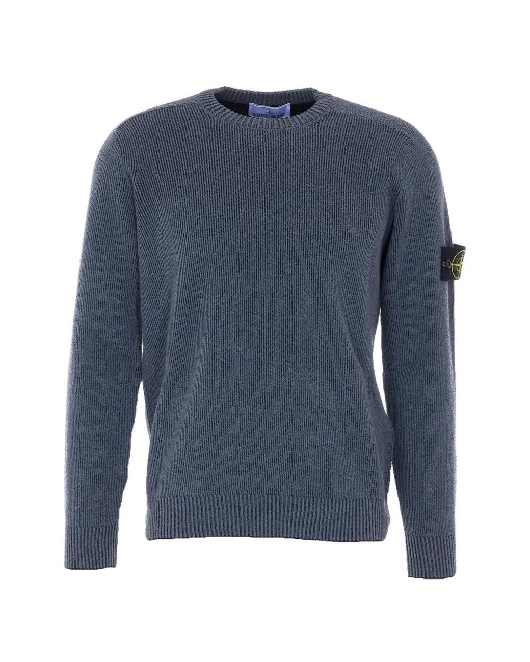 Stone Island Blue Crew Neck Sweater With Logo for men