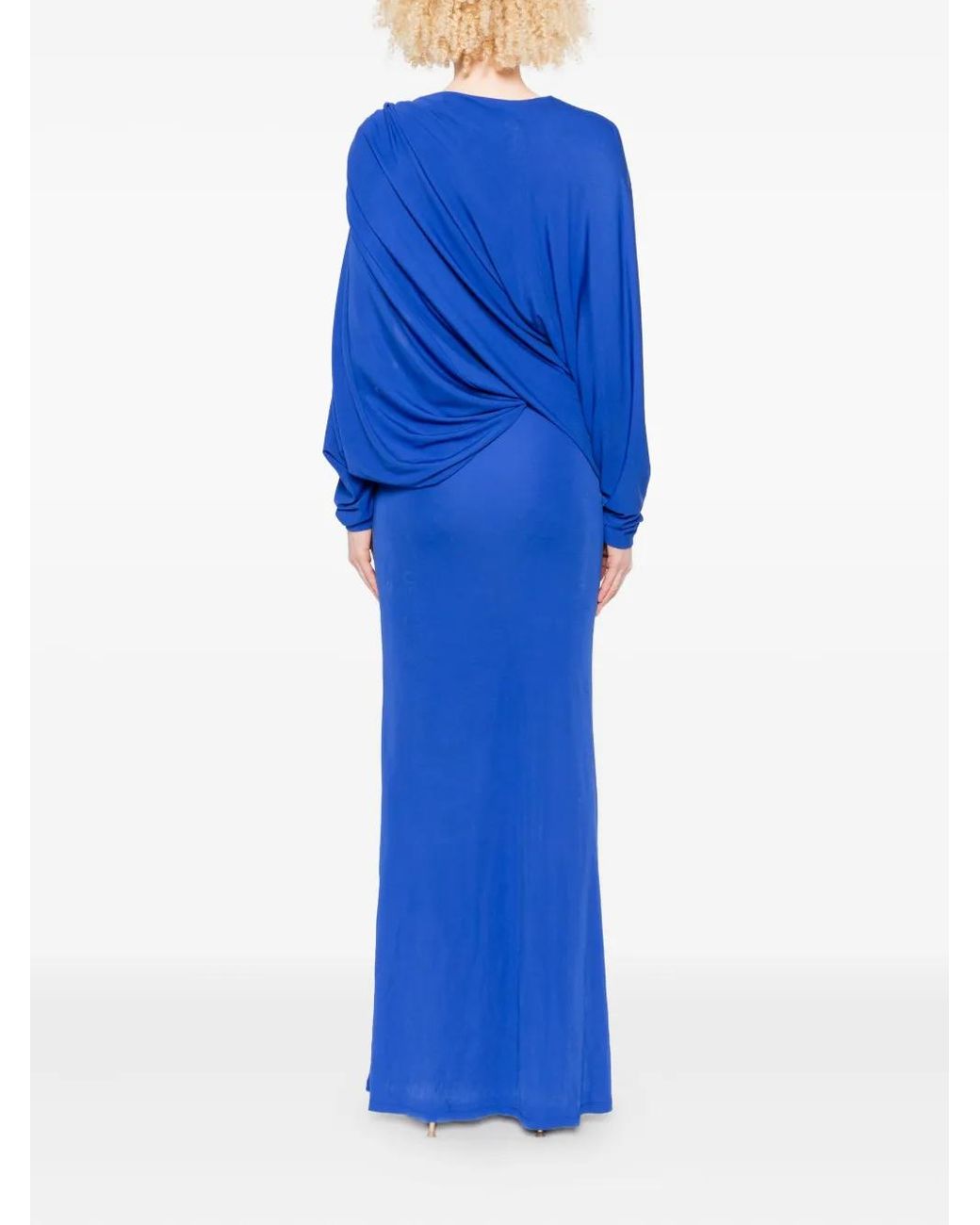 Christopher Esber Blue Encased Nature Draped One-Shoulder Dress
