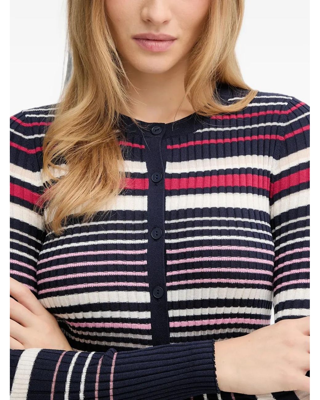 Benetton Red Striped Buttoned Cardigan