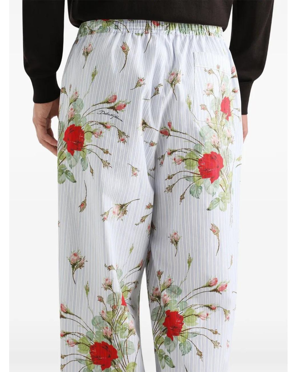Dolce & Gabbana White Small Rose-Print Poplin Vanity Trousers for men