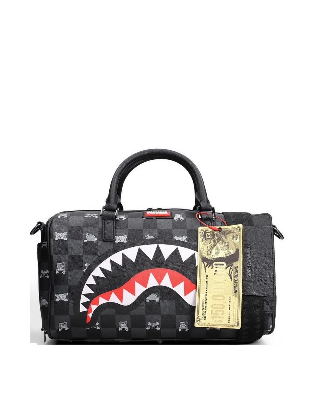 Sprayground Black Check Shark Duffle Bag for men