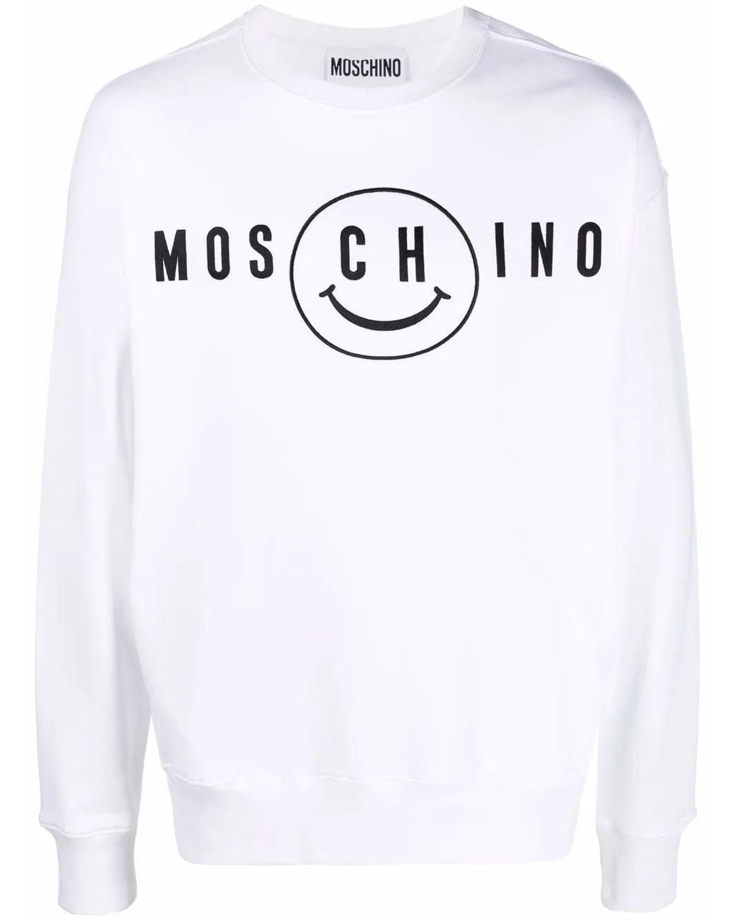 Moschino White Smiley-Print Organic Cotton Sweatshirt for men
