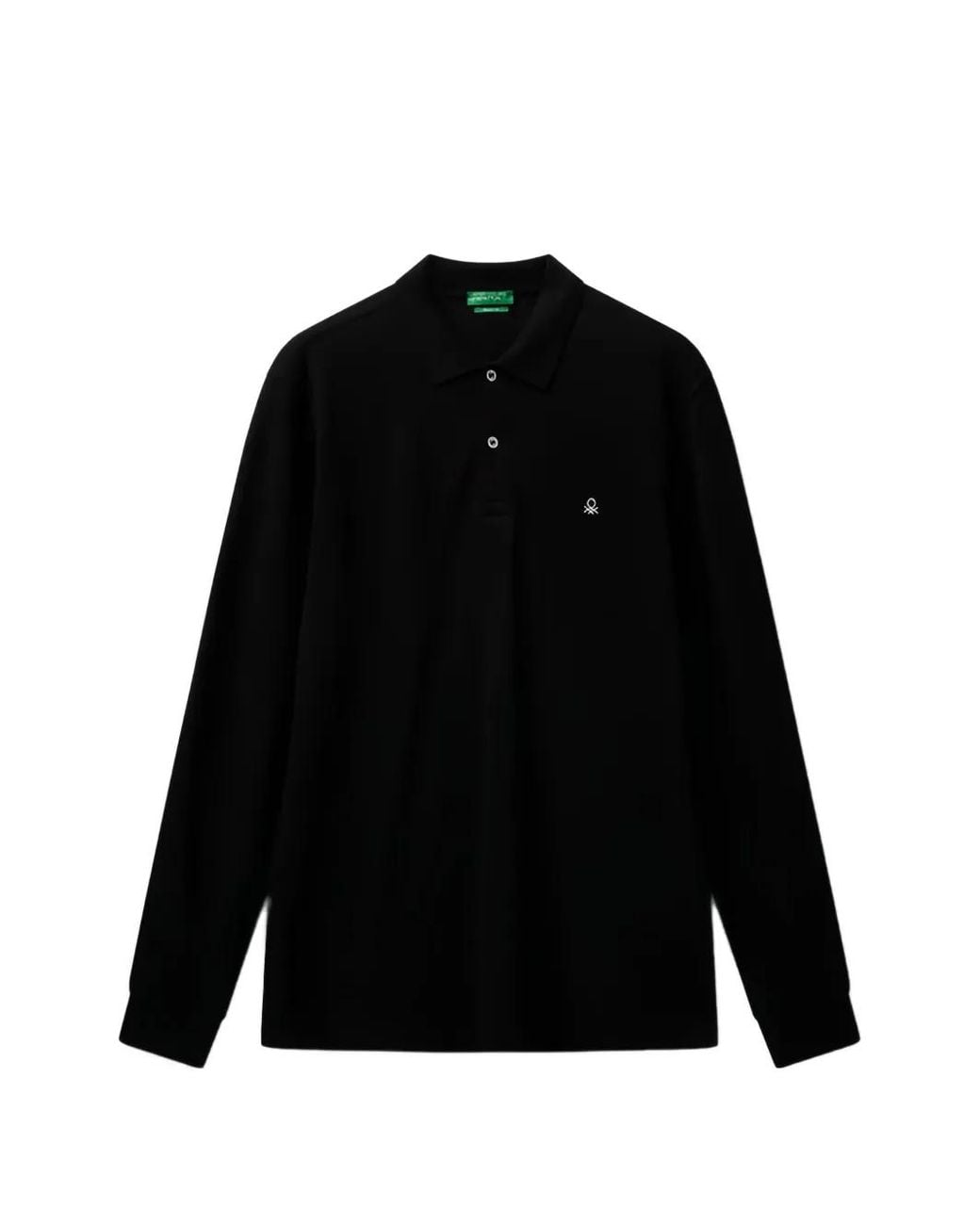 Benetton Black Long-Sleeve Logo-Embroidered Polo Shirt for men