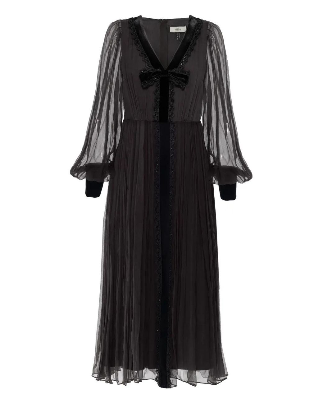 Nissa Black Velvet Bow Midi Dress