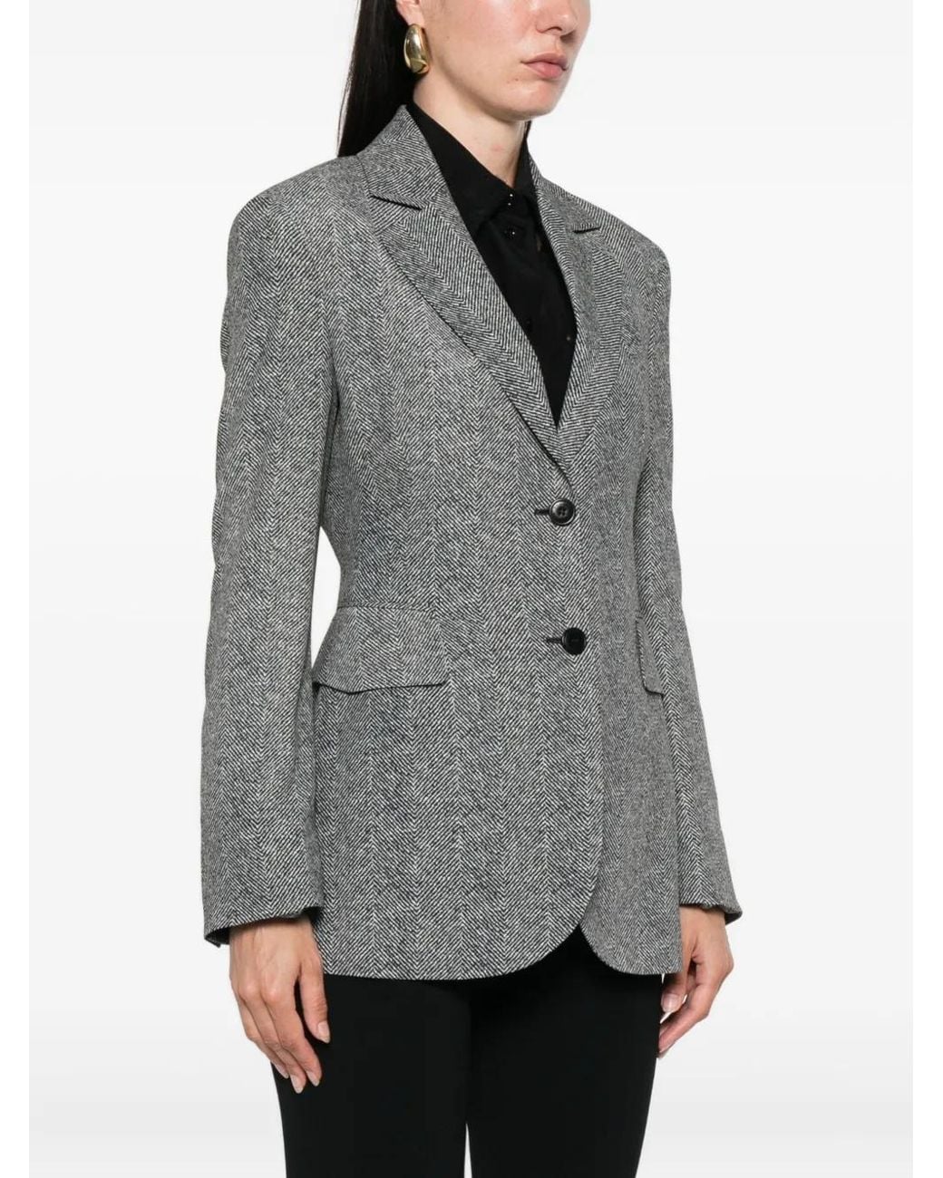 Ermanno Scervino Gray Tailored Single-Breasted Blazer With Herringbone Pattern