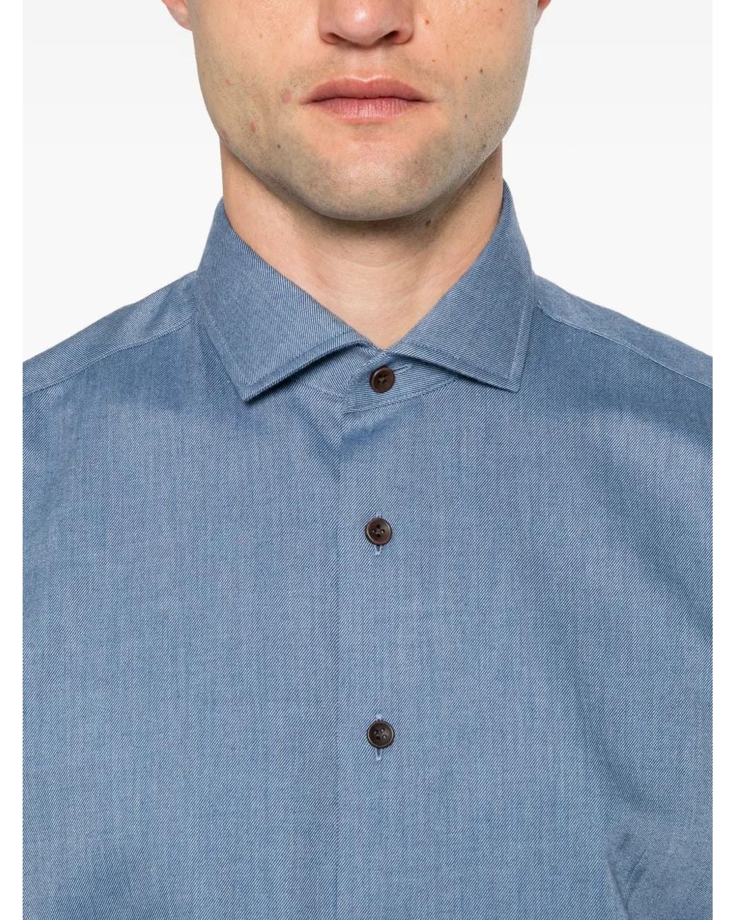 Olymp Blue Twill Long-Sleeve Shirt for men