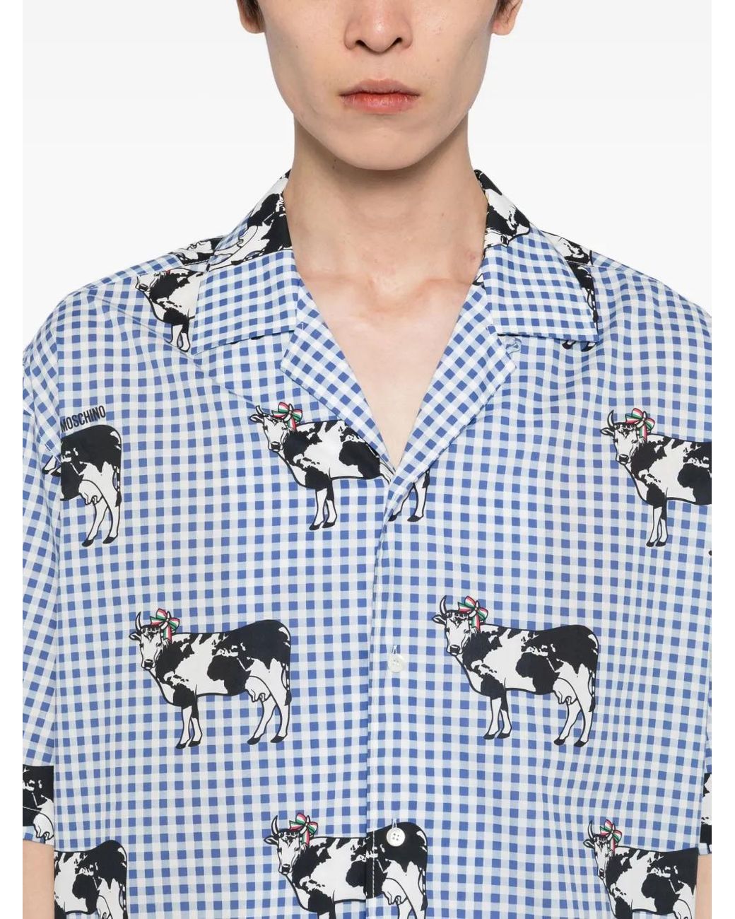 Moschino Blue Cow-Printed Shirt for men