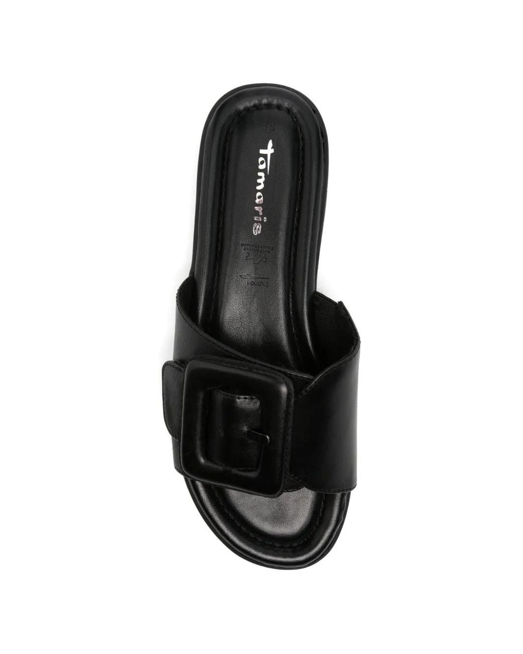 Tamaris Black Buckle-Detail Flatform Sandals