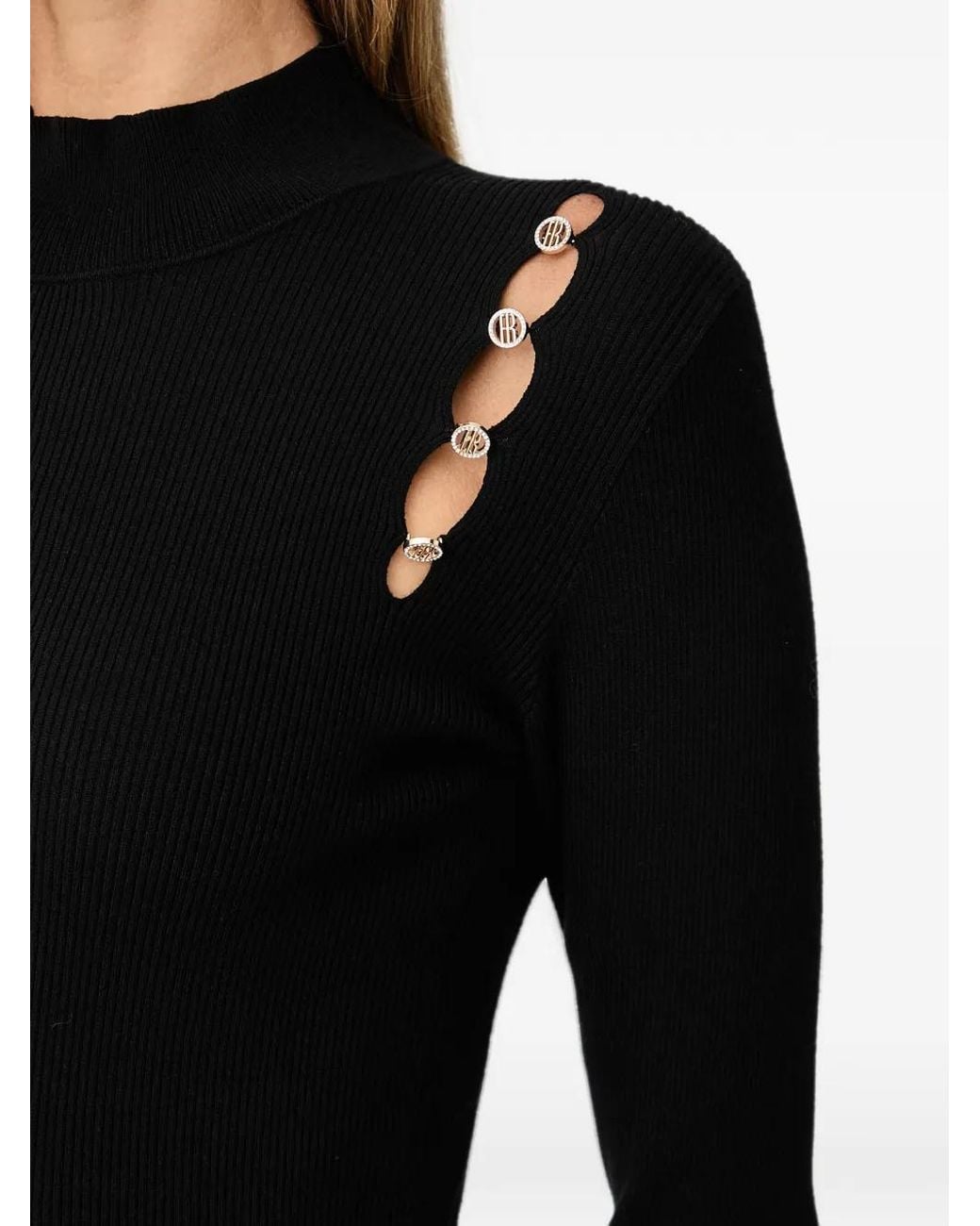 Fracomina Black Cut-Out Logo-Embellished Sweater