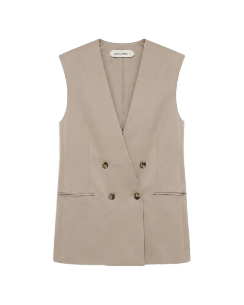 Chaqueta Sin Mangas Con Doble Botonadura Alberta Ferretti de color Natural