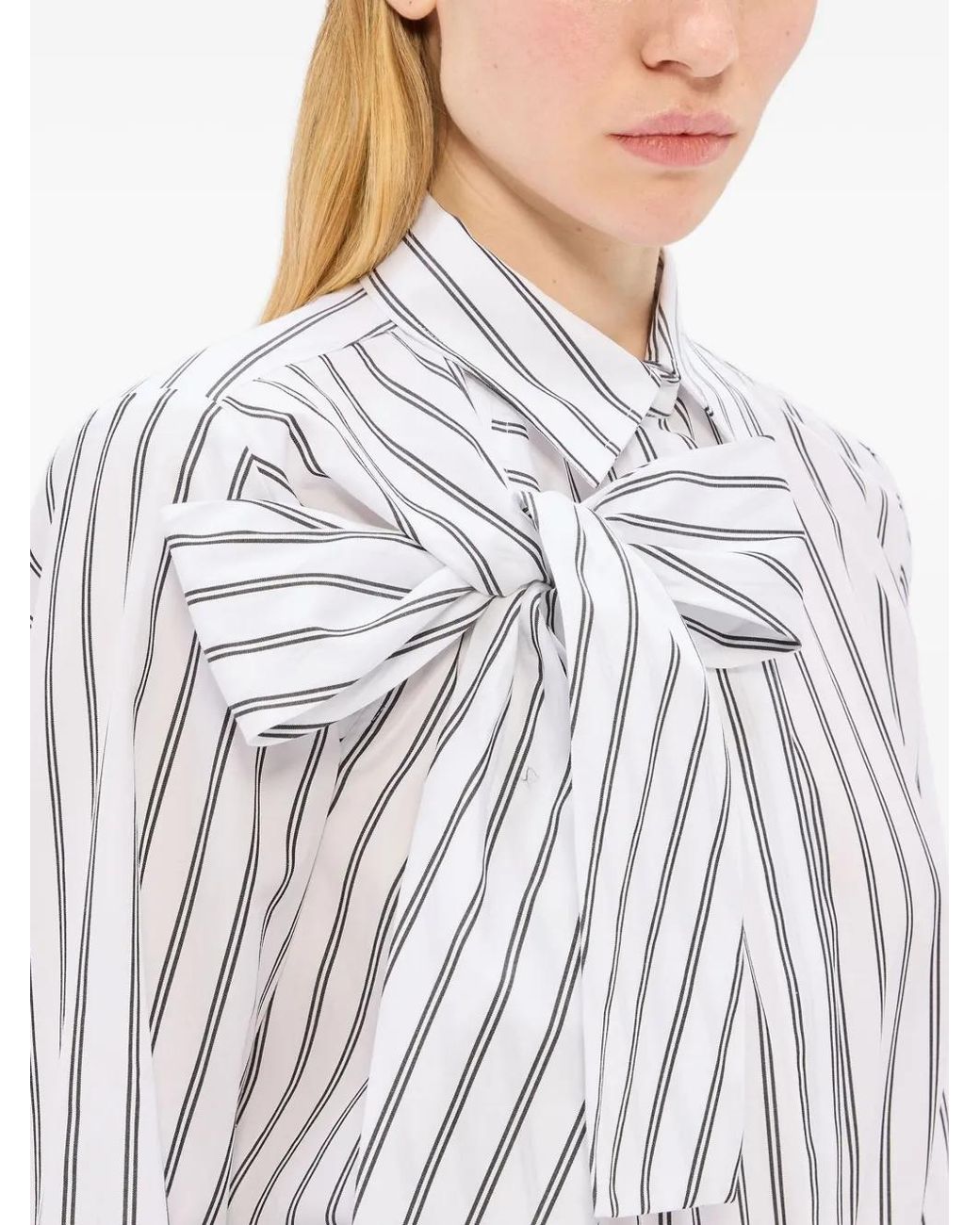 MSGM White Striped Bow-Detail Shirt