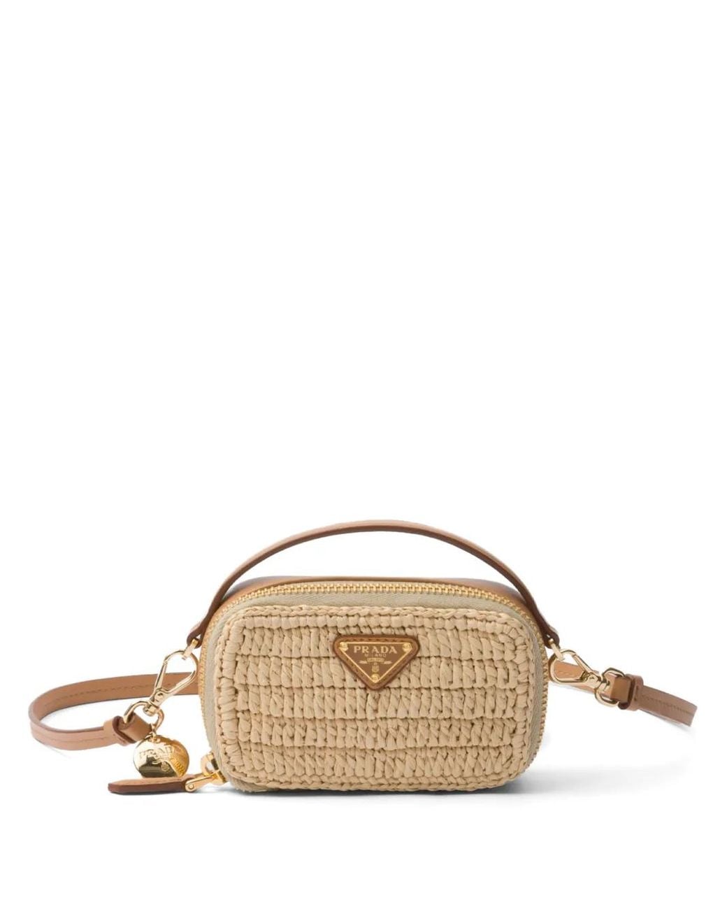 Prada Gehaakte Mini-Tas Met Logoplakkaat in het Natural