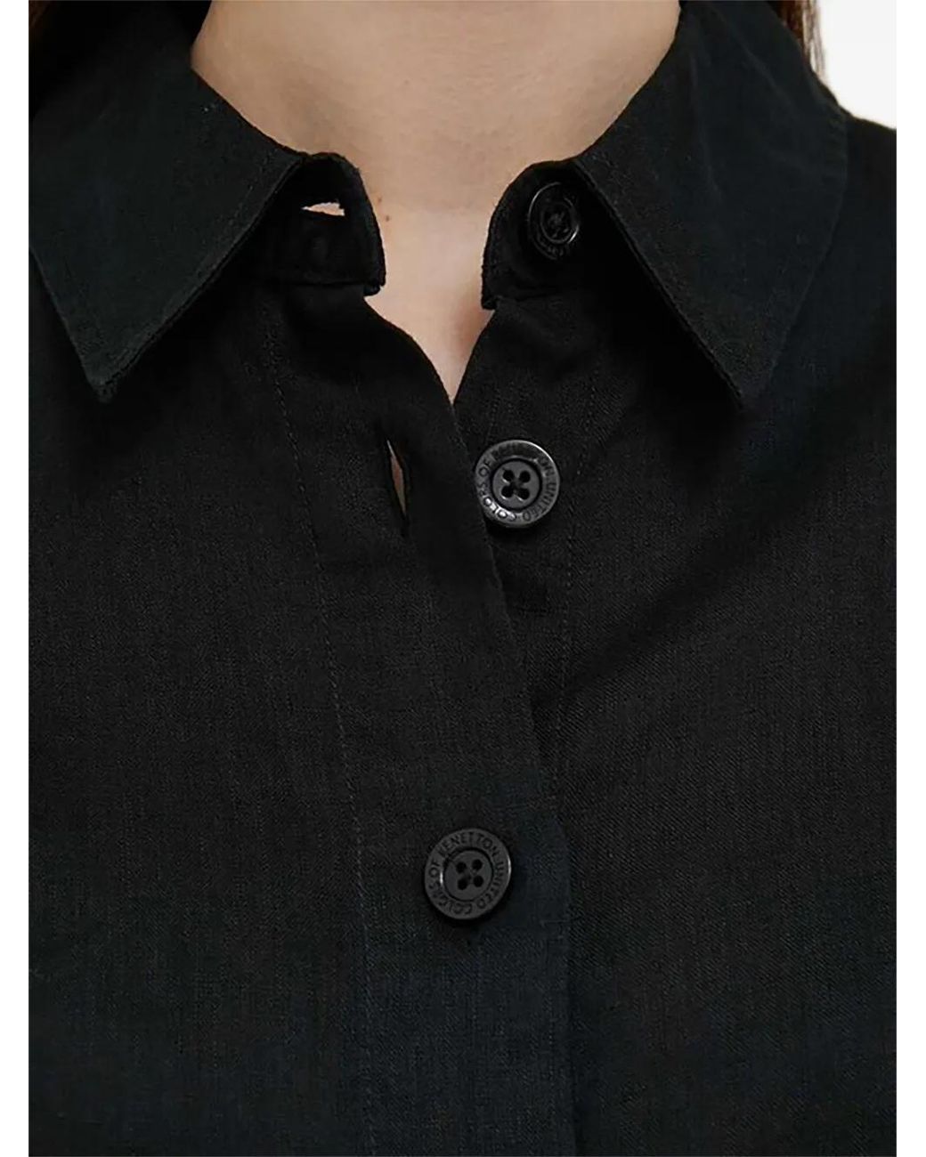 Benetton Black Buttoned Short-Sleeved Shirt