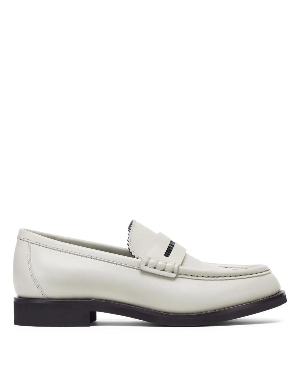 Brunello Cucinelli White Loafers With Monil With Chain Detail