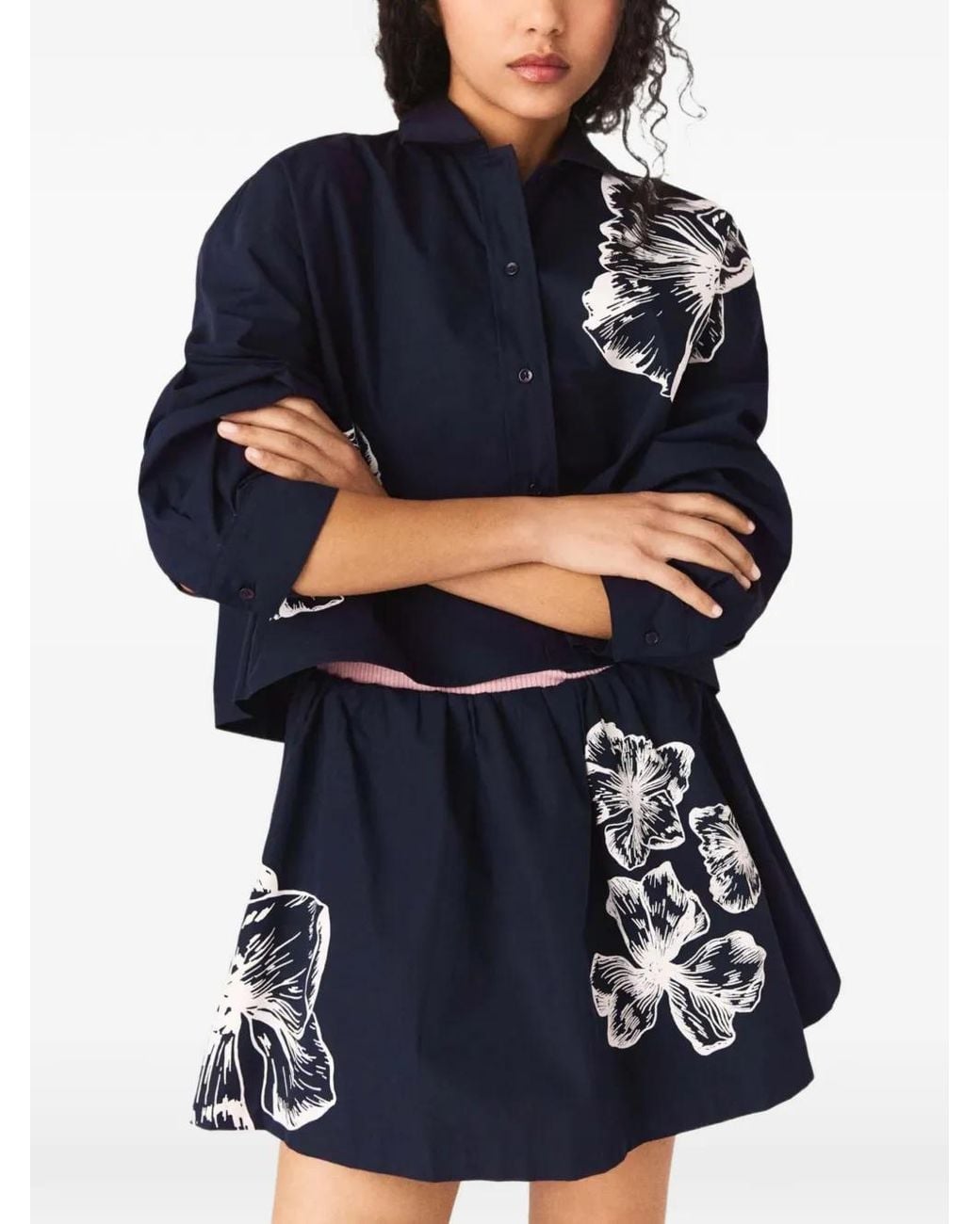 Maje Blue Cropped Cotton Shirt