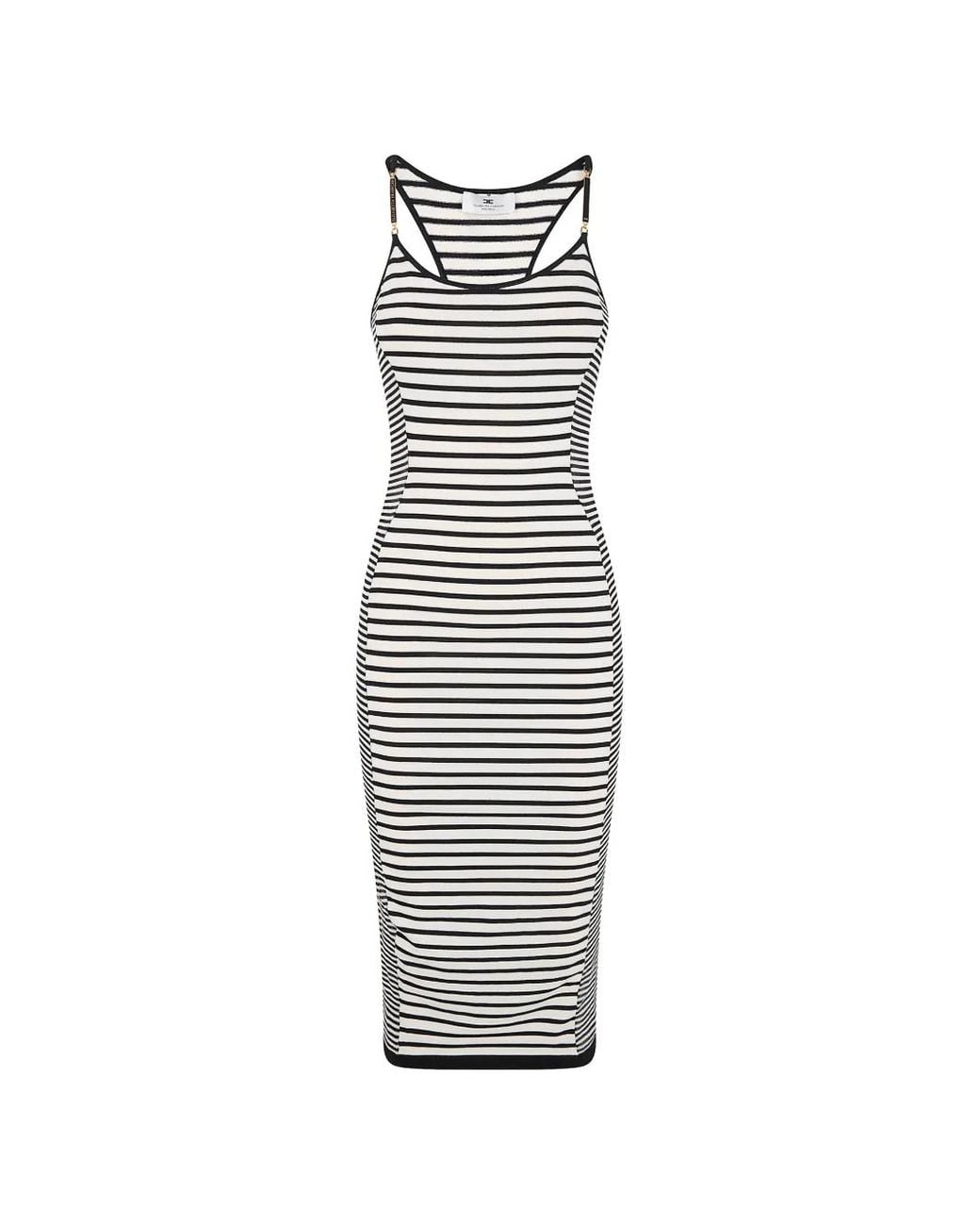 Elisabetta Franchi White Striped Midi Dress