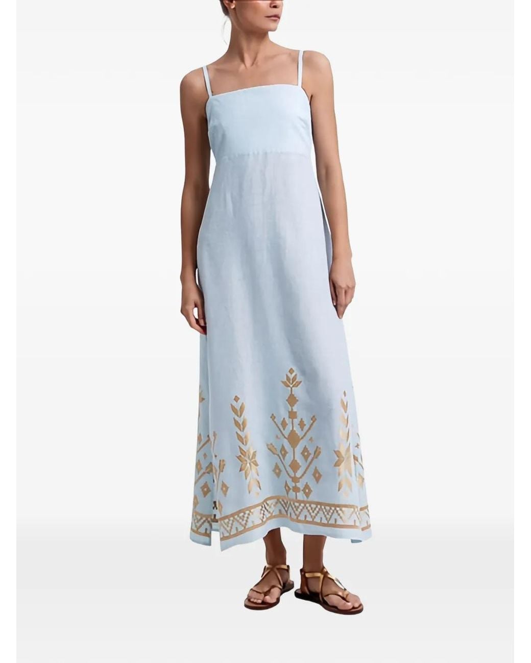 Greek Archaic Kori Thin-Straps Gathered-Back Maxi Dress in Blue | Lyst