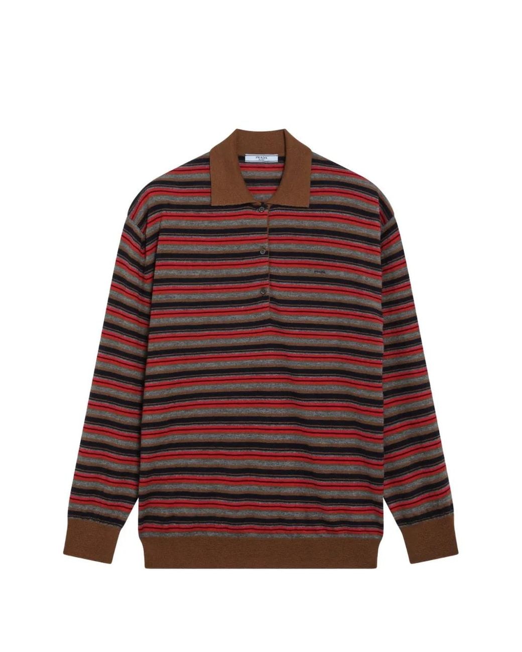 Prada Red Striped Cashmere Polo Sweater