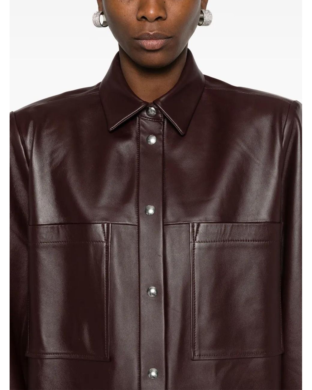 IRO Leather Shirt Jacket in Brown | Lyst