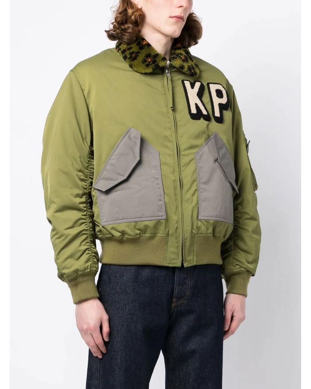 KENZO Green Boxy Bomber Jacket Khaki for men