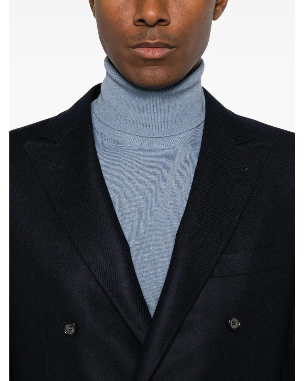 Canali Blue Double-Breasted Peak-Lapels Blazer for men