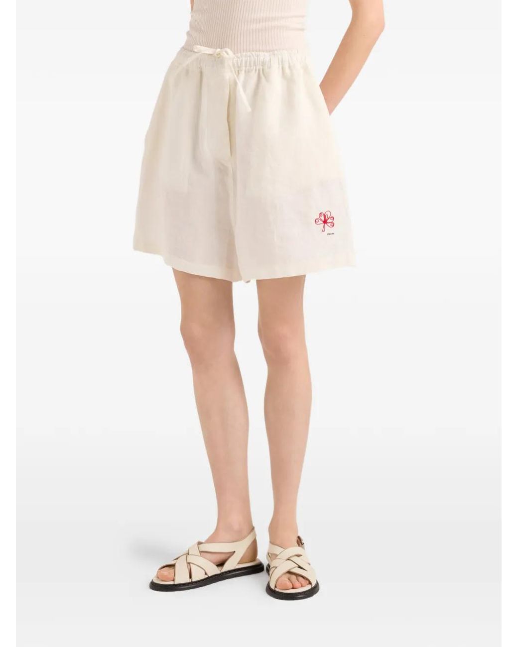 Prada White Embroidered Elasticated-Waist Shorts