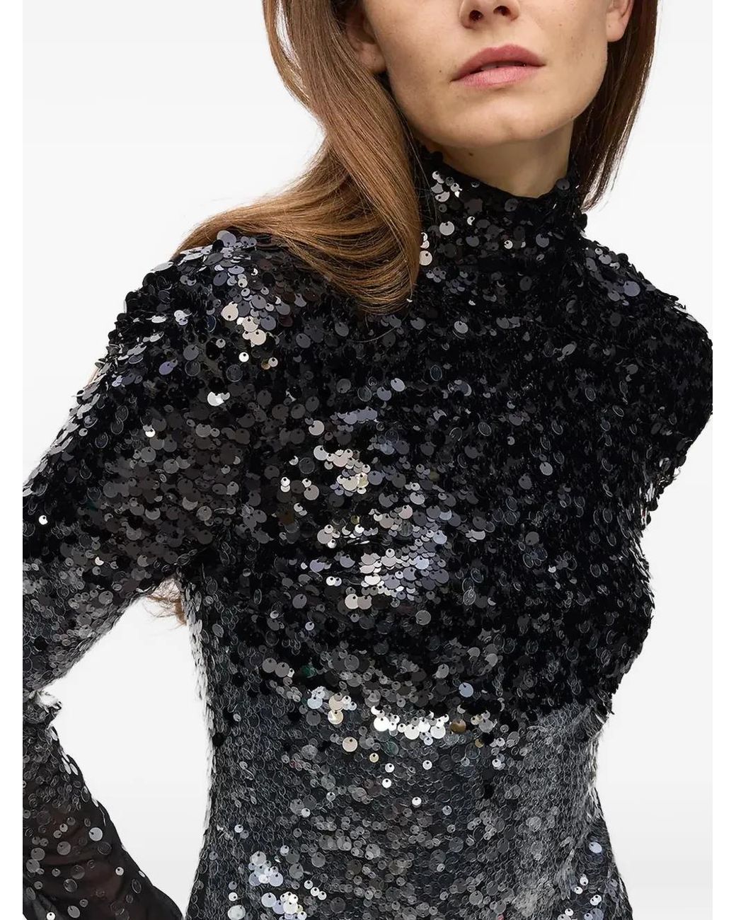 Karl Lagerfeld Black Sequin-Embellished Long-Sleeve Mini Dress