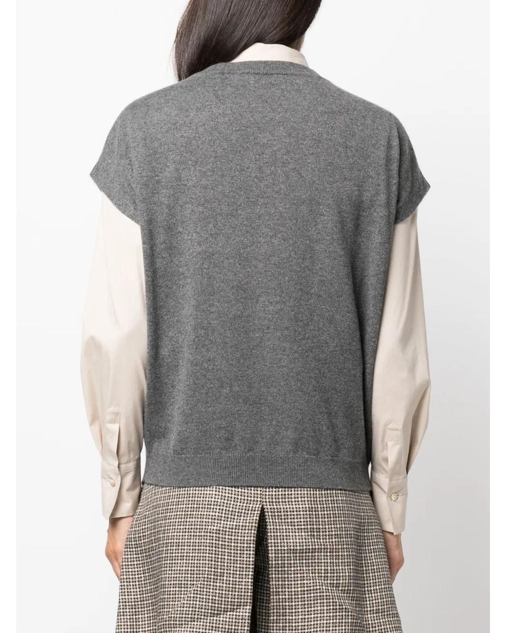 Brunello Cucinelli Gray Cashmere V-necked Top