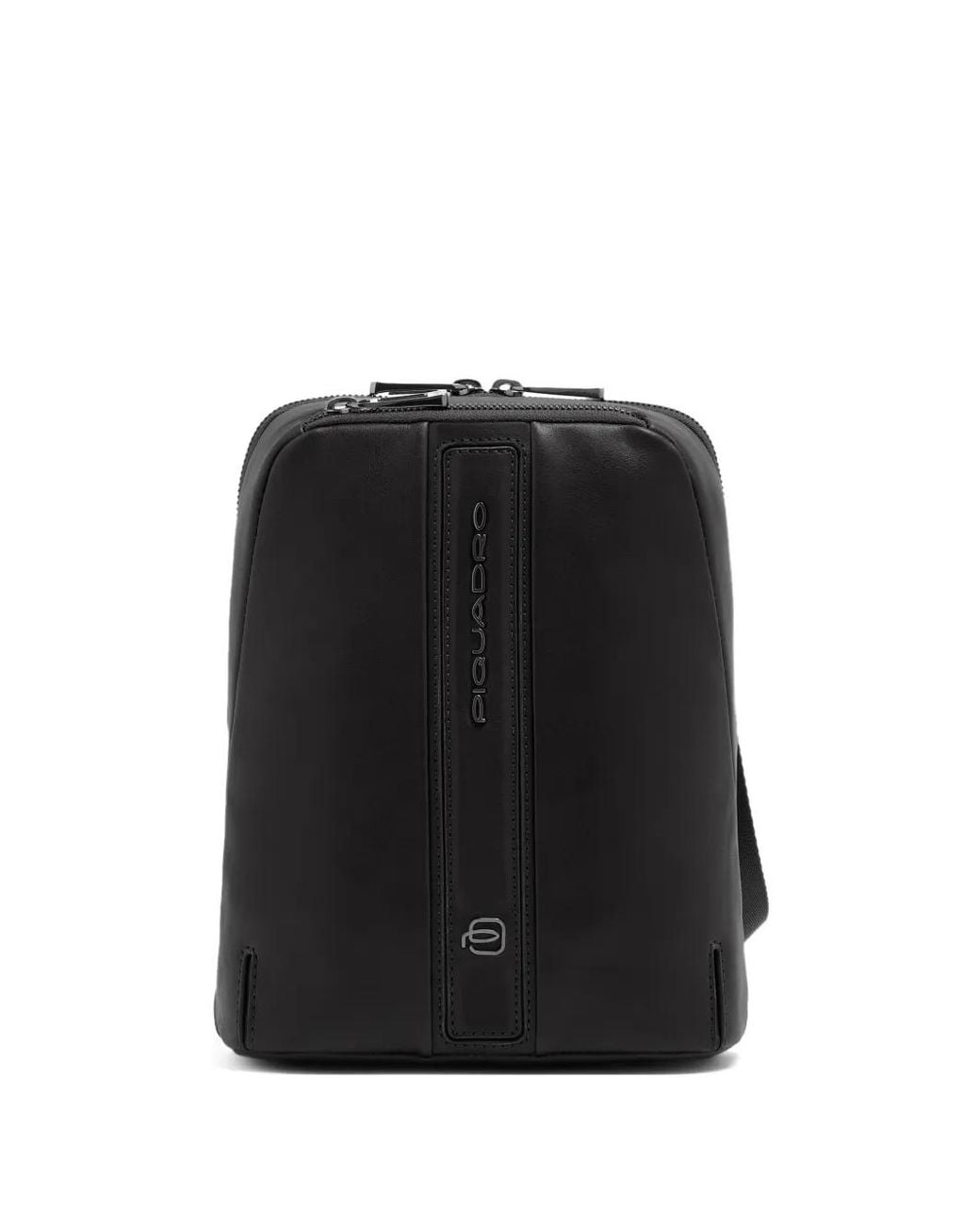 Piquadro Black Logo-Plaque Leather Ipad Mini Messenger Bag for men